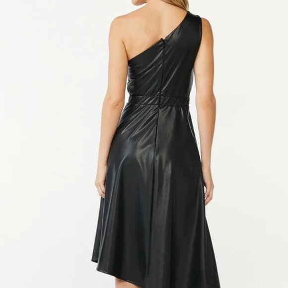 Sofia Vergara NWT SZS Black Faux Leather One Shoulder Dress Goth Timeless Y2K - Picture 6 of 14